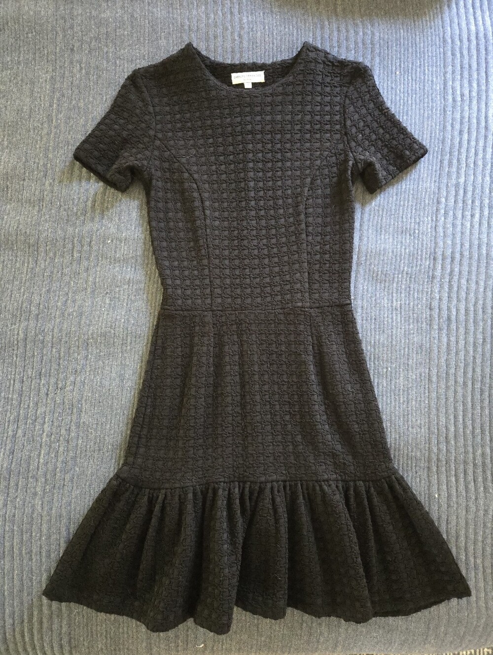 Opening Ceremony Black Textured Mini Dress, Drop Waist, Ruffle Hem, Size 0